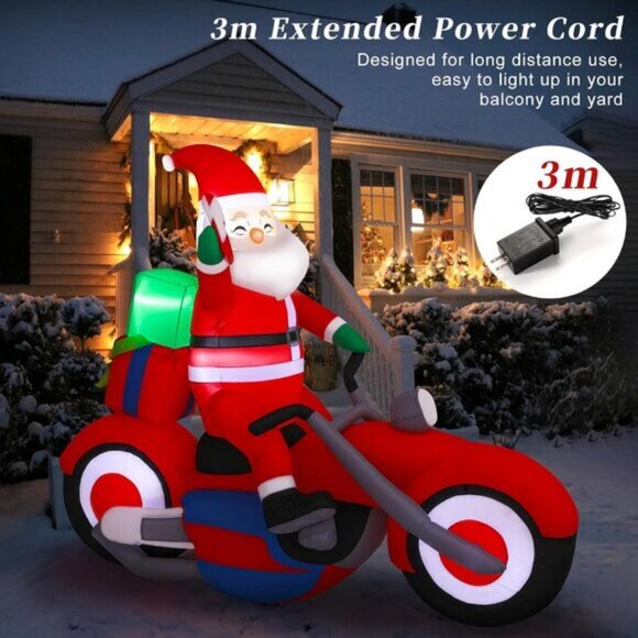 ⚡5.91FT Christmas Inflatable Santa with Motorcycle LED Light Outdoor Decoration - Picture 5 of 9
